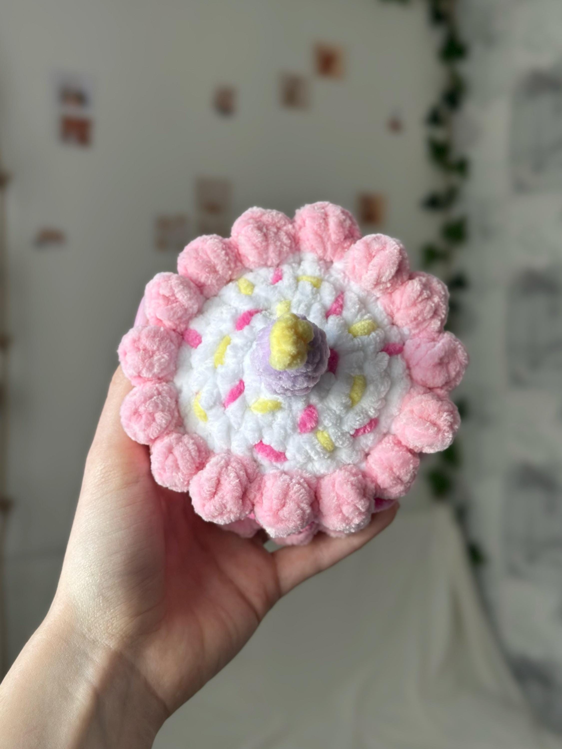 Birthday plush cake - pink and white