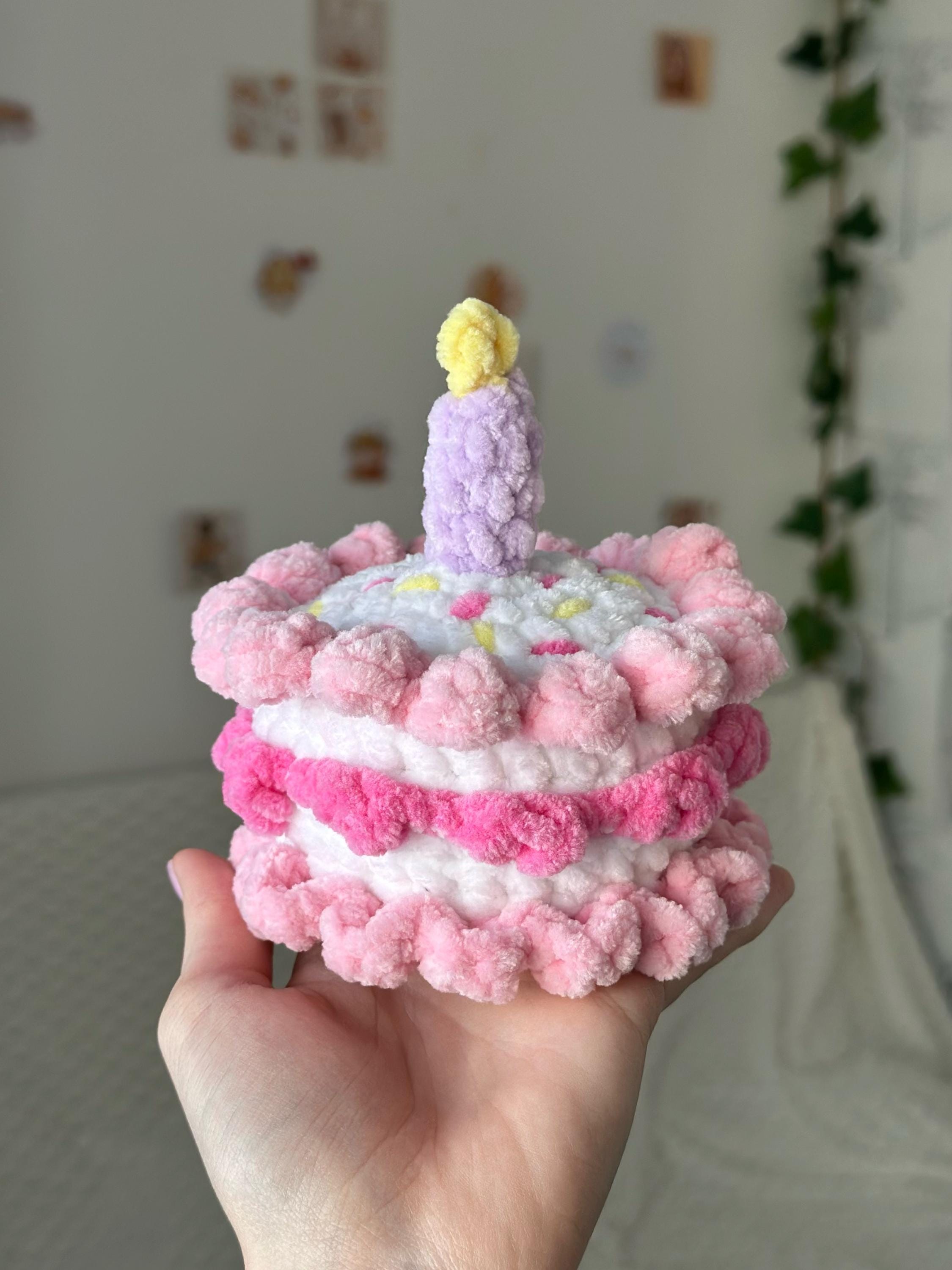 Birthday plush cake - pink and white