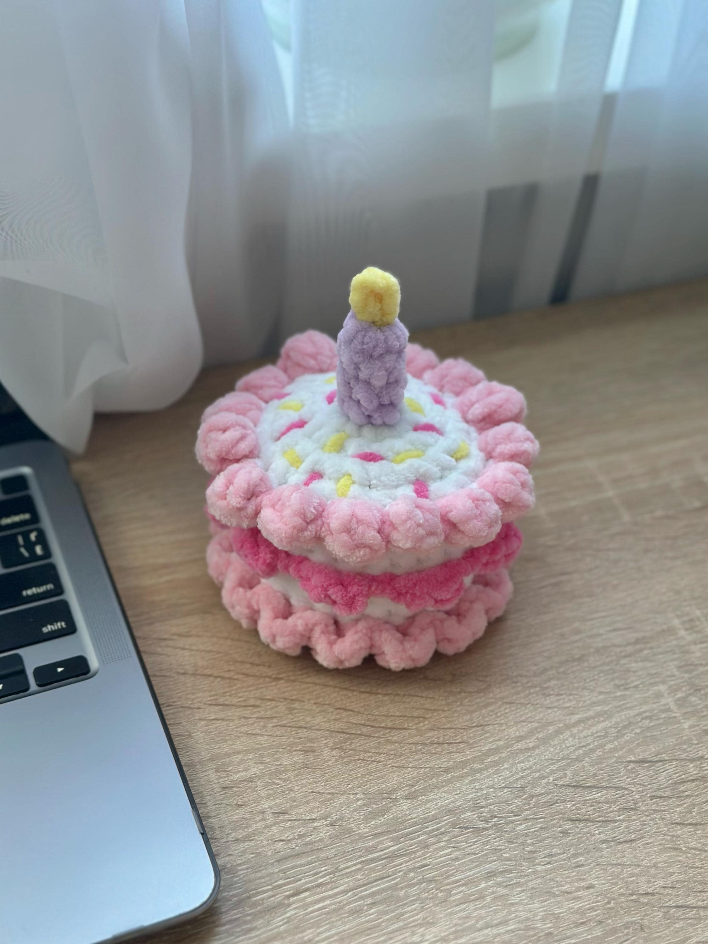 Birthday plush cake - pink and white