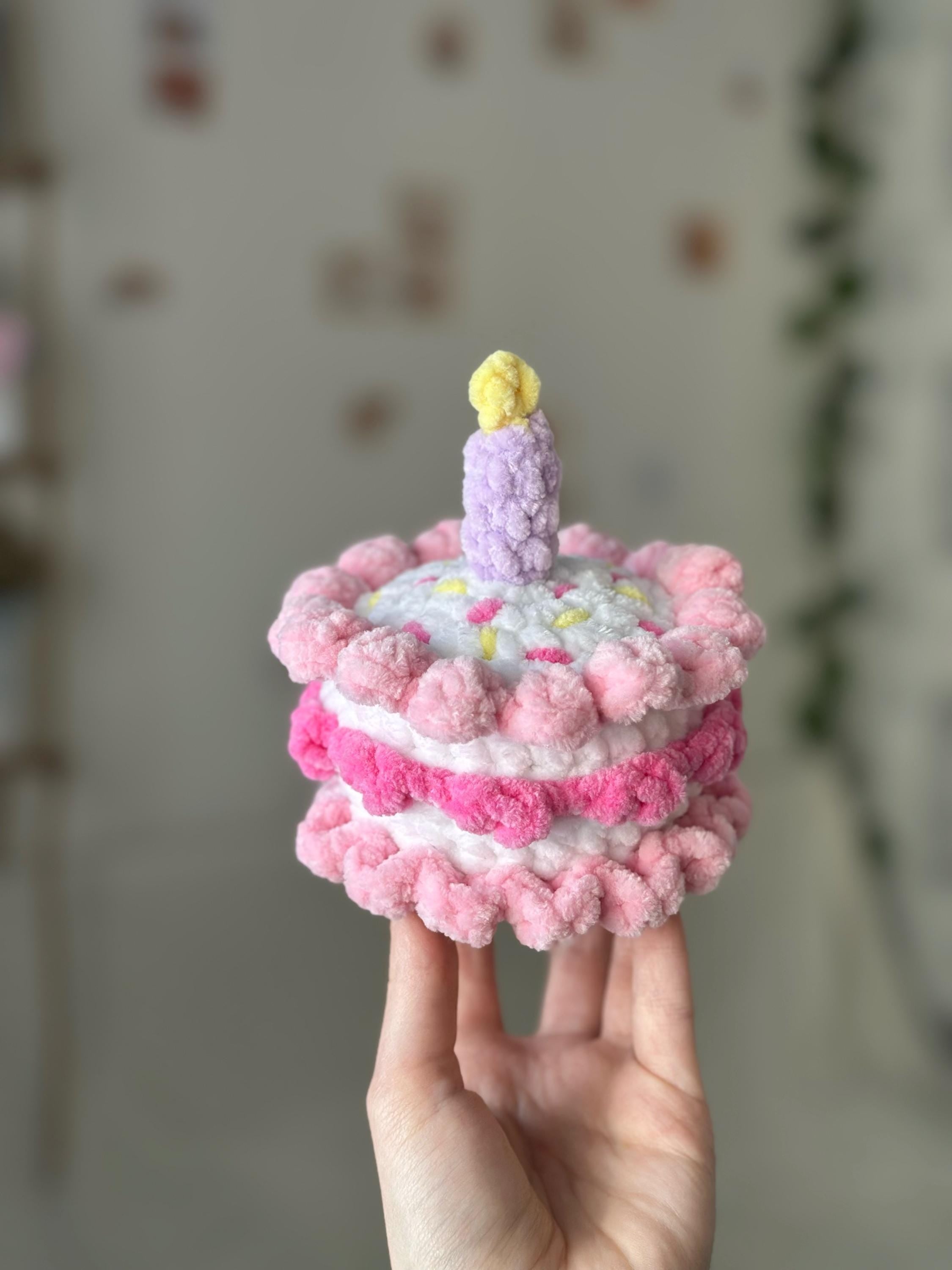 Birthday plush cake - pink and white